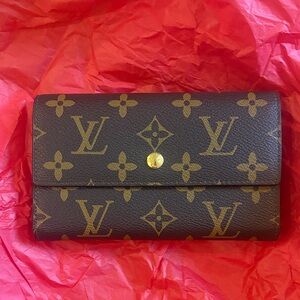 Louis Vuitton Brown Monogram Trifold Wallet with Gold Snap